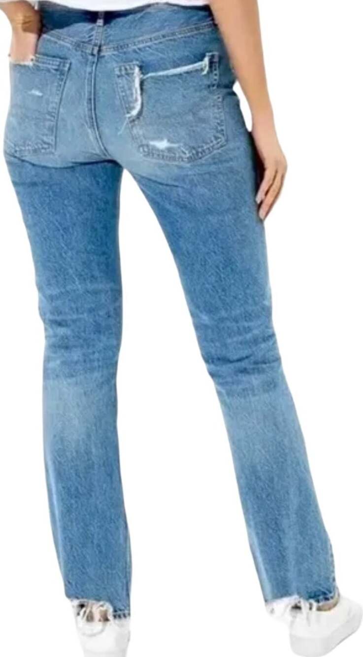 American Eagle 90s Flare Jean Easy Breezy Blue Comfort Stretch Distressed 12 NWT